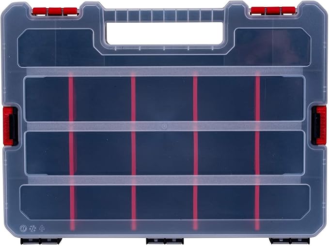 Small Parts Organizer Box – Stackable Hardware Storage Case with 20 Compartments & 12 Dividers – Heavy-Duty Nylon Screw, Drill Bit, Nut & Bolt Organizer for Garage, Toolbox, Workshop