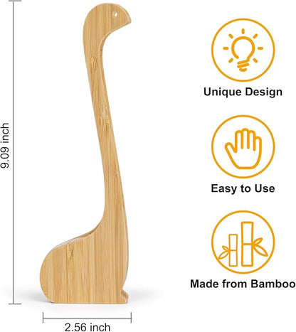 SETRON Bamboo Nessie Toast Tongs – 10” Toaster Tongs for Bread & Bagels, Heat-Resistant Bamboo Kitchen Tongs with Anti-Slip Grip, Cute Loch Ness Monster Design for Cooking & Serving