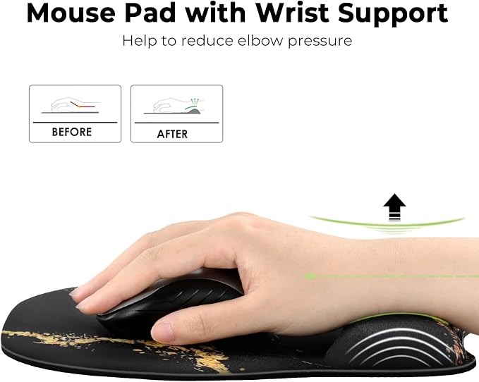 EooCoo Ergonomic Mouse Pad with Wrist Support, Mousepad with Memory Foam Wrist Rest and Non-Slip Base for Computer, Cafe, Home & Office, 9.64 x 8.26 in Office Desk Accessories