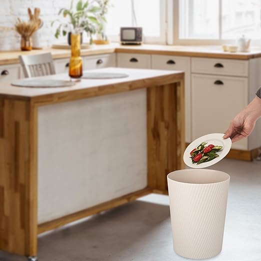 UUJOLY Small Trash Can Wastebasket Garbage Can Container Bins for Bathrooms, Laundry Room, Kitchens, Offices, Kids Rooms, Dorms (Beige)