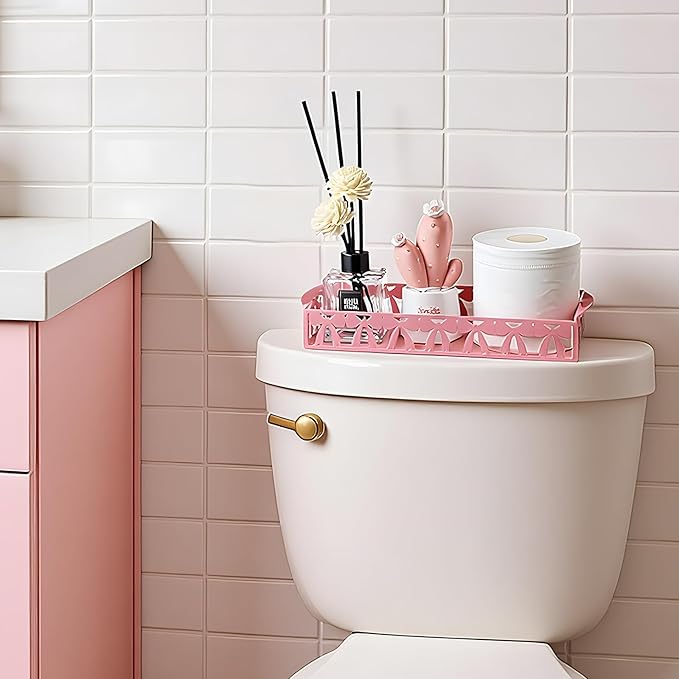 Pink Bow Toilet Paper Basket Cute Metal Toilet Tank Paper Holder with Handle Pink Bow Bathroom Storage Organizer Coquettish Preppy Accessories Decor for Bathroom Restroom