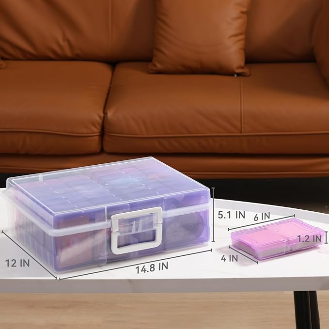 novelinks Transparent 4" x 6" Photo Cases and Clear Craft Keeper with Handle, 16 Inner Photo Organizers & Photo Storage Box, Plastic Photo Storage Containers (Purple Gradient)