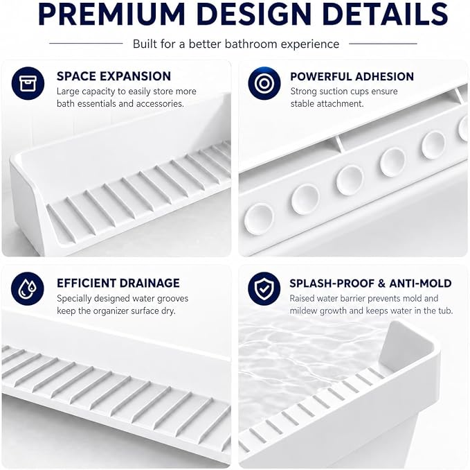 Bathtub Splash Guard for Tub Kids, Silicone Bath Toy Holder & Tub Side Tray with Suction Cups, Bath Tub Shelf for Kids, Bathtub Toy Storage, Green