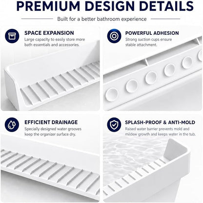 Bathtub Splash Guard for Tub Kids, Silicone Bath Toy Holder & Tub Side Tray with Suction Cups, Bath Tub Shelf for Kids, Bathtub Toy Storage, Blue