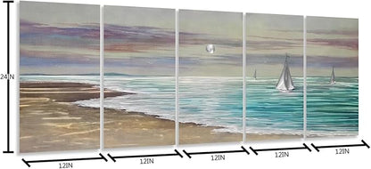 YHSKY ARTS Beach Theme Metal Wall Art - 5 Panels Aluminum Sea Waves Sculpture