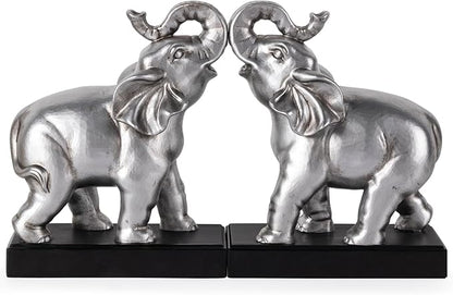 MXARLTR Elephant Book Ends Decorative, Bookends for Shelves, Book Ends for Heavy Books with Anti-Slip Pad for Book Lovers Heavy Book Holder for Home Office Decor (Silver)