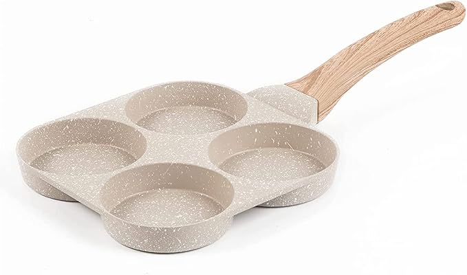 Four-Cup Fried Egg Pan, Medical Stone Non-Stick Frying Pan for Breakfast,Divided Egg Omelet Pans Suitable for Gas Stove and Induction Cooker (3-inch eggs)
