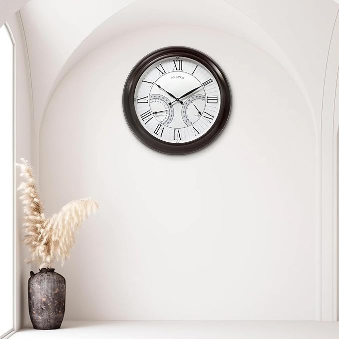 24" Jameson in/Outdoor Lighted Clock, Self-Illuminated, Waterproof, 3 in 1 Weather Station (Thermometer & Hygrometer), Metal Clock, Oil Rubbed Bronze Finish(Night Light)