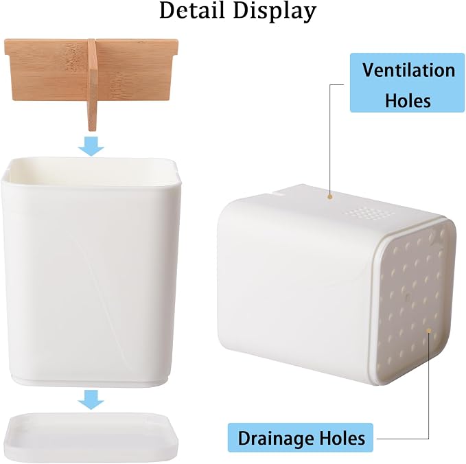 Electric Toothbrush Holder 3 Slots Tooth Brushing Holder with Bamboo Dividers for Bathrooms, Plastic Toothbrush and Toothpaste Organizer for Shower, Countertop, Vanity, White