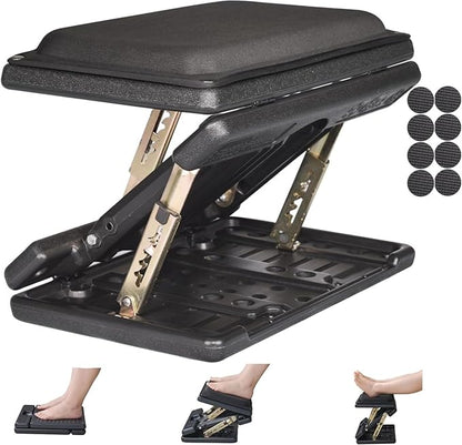 Adjustable Footrest with Removable Foam Cushion, Under Desk Footrest with Massage Beads for Car, Home, Office Stool, 4-Level Height for Improved Posture Back&Hip Pain Relief(Black Plus)
