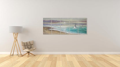 YHSKY ARTS Beach Theme Metal Wall Art - 5 Panels Aluminum Sea Waves Sculpture