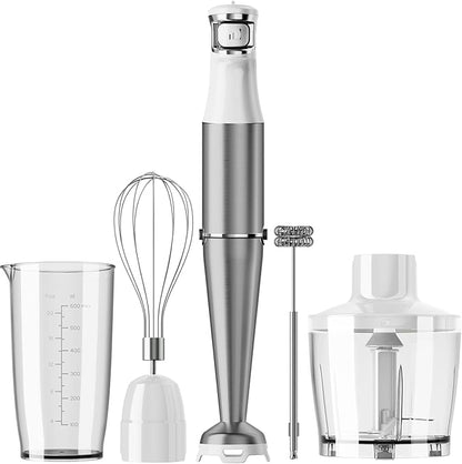 Turelar Immersion Blender Handheld Corded Hand Blenders Set 1100W, Trigger Variable Speed 5 in 1 Stick Emulsifier with Chopper, Whisk and Frother for Soup, Baby Food and Smoothies, White