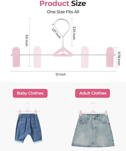 Skirt & Pant Hangers with Clips for Women - 50 Pack Space Saving Stackable Skirt Hangers with Clips - Non-Slip, Adjustable for Kid, Adult, Men, Children, Baby, Pink