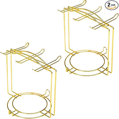 6-Hook Metal Teacup Holder Stand, Gold versatile tea cup stand and organizer for your kitchen counter. This elegant mug tree provides stylish storage and drying for cups, perfect for daily use（2 pack）