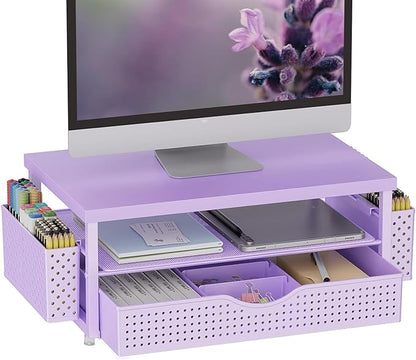gianotter Monitor Stand Riser, Desk Organizer with Drawer and 2 Pen Holders, 2-Tier Workspace Organizer for Office Supplies