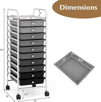 RELAX4LIFE Craft Organizers and Storage Cart - Rolling Cart with 10 Drawers, Lockable Casters for Tools, Trolley Cart with Wheels, Utility Cart for School, Home Office, Craft Cart (Gradient Black)