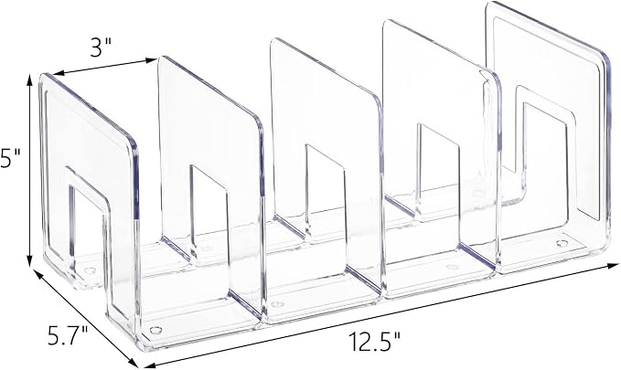Lawei 4 Pack Acrylic File Sorter, 4-Section Clear Desktop File Folder Holder Organizer, Thick Office Storage Stand Rack for Book, Envelopes, Mail, Document, Notebook, Binder, Purse, Clutch Divider