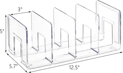 Lawei 4 Pack Acrylic File Sorter, 4-Section Clear Desktop File Folder Holder Organizer, Thick Office Storage Stand Rack for Book, Envelopes, Mail, Document, Notebook, Binder, Purse, Clutch Divider