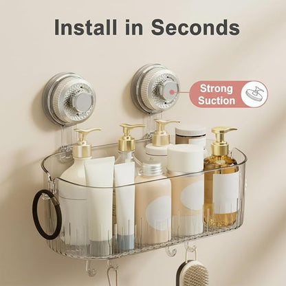 No-Drill Bathroom Suction Storage Box, Suction Cup Shelf, Portable Wall Mounted Bathroom Organizer for Shower, Durable Removable Storage Basket for Home (Gray)