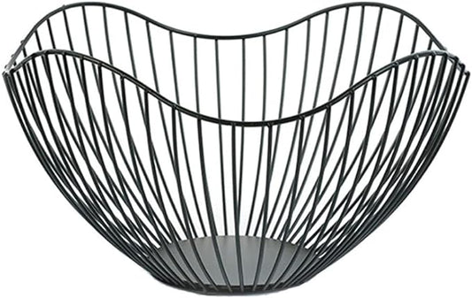 7UYUU Fruit Basket for Kitchen Counter, 10 Inches Mordern Black Metal Wire Produce Bowl for Fruit Vegetable (Curve)