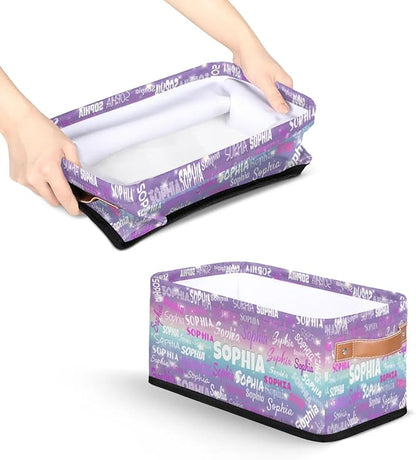 Custom Toilet Paper Storage Baskets Named, Storage Bins Boxes PU Leather Handles for Bedroom Closet Bathroom, Organizing Toys Books Shelves Nursery, Gradient Purple Blue Galaxy with Stars