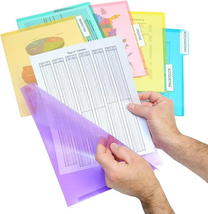 Ultimate Office PocketFile Clear Poly Document Folder Project Pockets, 3rd-Cut, Letter Size, in 6 Assorted Colors, Set of 72