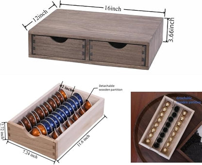 DDYURI Coffee Pods Storage Drawer Holder for Capsules - Multi Functional Desk Organizer Drawers For K cups Coffee Maker Brew - Kitchen Mini Wooden Box Chest Sideboard Counter Organization CF1D2C Dark