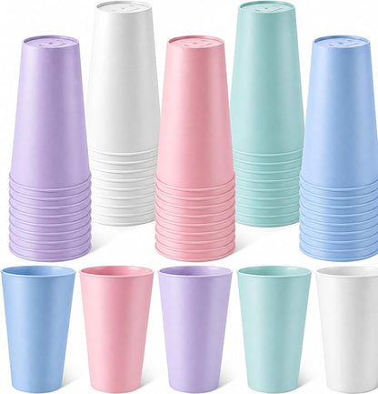Yungyan 50 Pcs Unbreakable Plastic Cups 16oz Thickened Reusable Plastic Cup Stackable Water Tumblers Drinking Cup for Kitchen, Outdoor, Bpa-free, Dishwasher Refrigerator and Microwave(Bright Color)