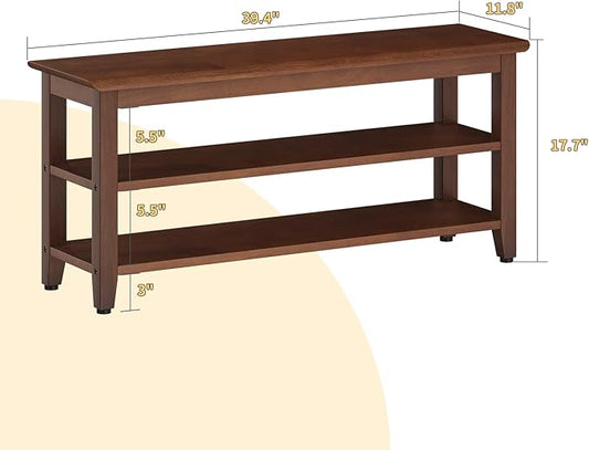Wood Shoe Bench for Entryway,Bench with Shoe Rack,Storage Shoe Organizer for Hallway,Living Room,Bedroom (Brown, 39.37''W×11.81‘’D×17.71‘’H)