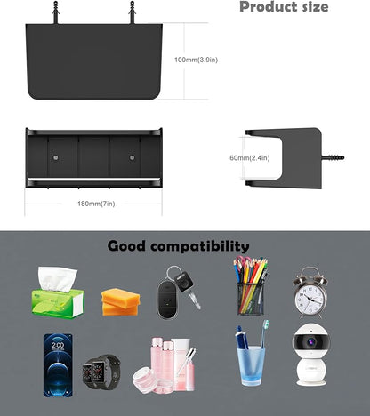 Bedside Shelf Accessories Organizer for Bedroom Bedside Wall Organizer Universal Bedside Shelf Wall Mount for Glasses/Remote/Earphone/Cell Phone and More (Black)