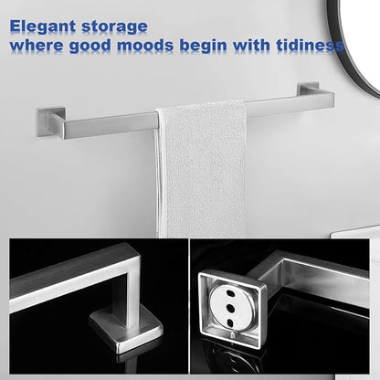 Towel Bar 2 Pack for Bathroom 24 Inch Brush Nickel Towel Holder 12/16/20/24/28/32/36 In Stainless Steel SS304 Rustproof Towel Rack Modern Square Towel Rod for Bathroom Wall(2, Brushed Nickel, 24 Inch)