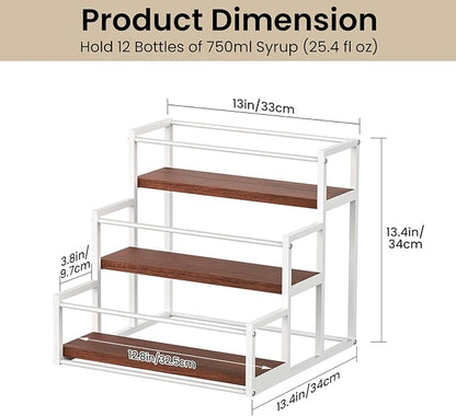 THYGIFTREE Coffee Syrup Rack Organizer 3-Tier 12 Syrup Bottles Holder Stand for Coffee Bar Station Storage Shelves for Syrup, Wine, Dressing for Kitchen Countertop, White