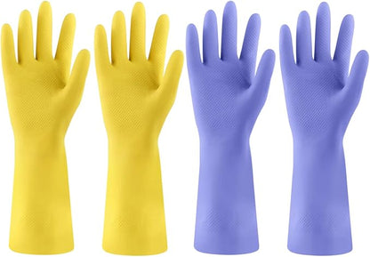 Rubber Kitchen Dishwashing Gloves - 4 Pairs Colorful Reusable Cleaning Gloves for Kitchen Washing Dishes and Household Cleaning(Small, Yellow+Blue)