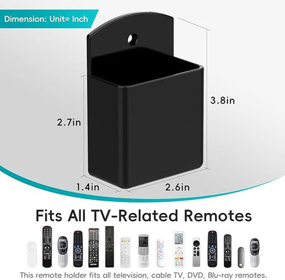 DRQ 4pc Adhesive Remote Control Holder, Wall Mount TV Controller Holder, TV Remote Organizer, Wall Pen Holder Desk Accessories Storage for Home Office School, Black