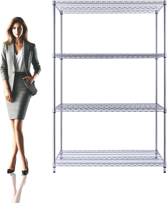 Utility Basics NSF Commercial 4-Tier Wire Shelving with Wheels, 48"x24"x72" Heavy Duty Metal Shelves 3200 lbs Max Capacity, Chrome Storage Rack for Garage Kitchen Pantry Warehouse