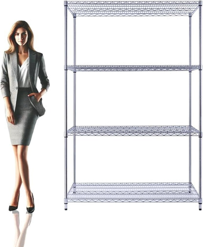 Utility Basics NSF Commercial 4-Tier Wire Shelving with Wheels, 48"x24"x72" Heavy Duty Metal Shelves 3200 lbs Max Capacity, Chrome Storage Rack for Garage Kitchen Pantry Warehouse