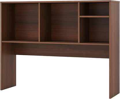 Desk Hutch, Desktop Shelf with 4 Shelves, Desk Bookshelf w/Anti-Toppling Devices, Wood Table Top Bookshelf Organizer, Small Desk Shelf for Study, Office, Dorm (Walnut, 4 Shelves)