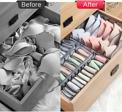 Pack of 3 Wardrobe Clothes Organizer, Foldable Sock Bra Organizer Drawer Divider, Washable Closet Cabinet Storage Boxes for Bra Socks