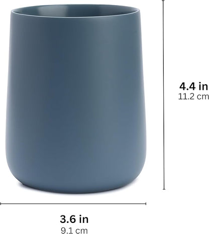 Yew Design Matte Blue Toothbrush and Toothpaste Holder and Cup for Bathroom Vanity and Countertop, Round Organizer for Electric Toothbrushes, Floss, Razors, Cotton, and Mouthwash