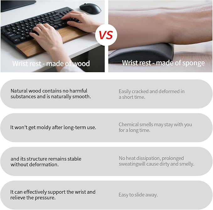 Walnut Wooden Wrist Rest for 104 Key Mechanical Keyboard | Ergonomic Design for Wrist Pain Relief, Smooth No Odor and Easy to Clean, Support Wrist to Coding Typing and Playing