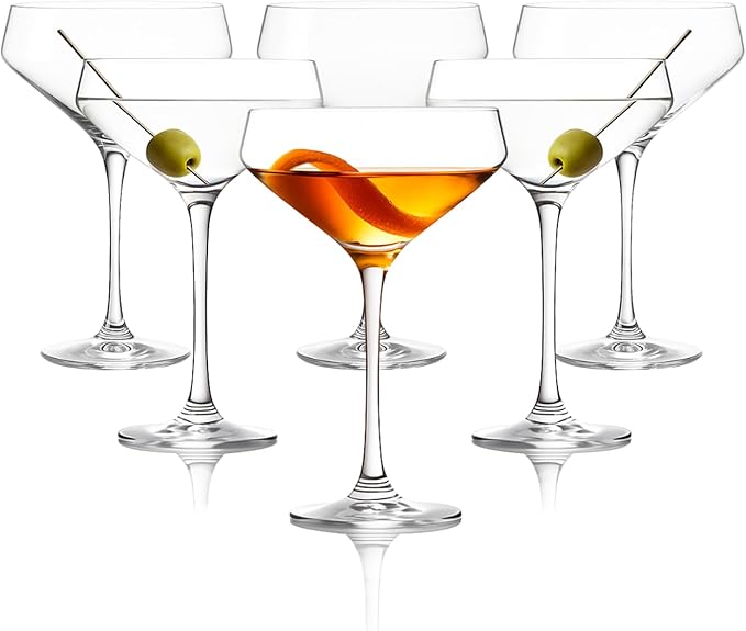 LEMONSODA Hand Blown/Nick And Nora Classic Martini Glasses Manhattan, Cosmopolitan, Espresso Martini, Lemon Drop, Dirty Martini - Inspired by 1930's - 50's Cocktail Culture - 6oz/10oz (Set of 6, 6oz)