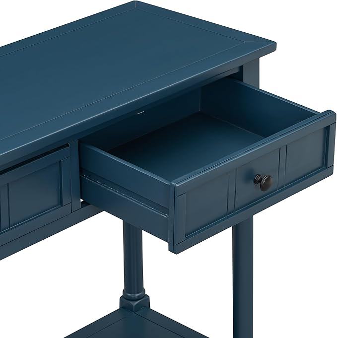 Knocbel Antique Entry Console Table with 2 Drawers & Bottom Open Shelf, Wood Sofa Tables for Entryway Hallway Living Room, 35.34" W x 13.8" D x 30.25" H, Dark Navy