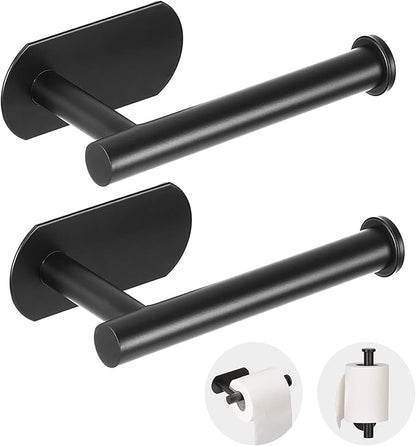 JOPOFI Toilet Paper Holder - Self Adhesive Toilet Paper Holder Wall Mount for Bathroom, Command Strip Stainless Steel Toilet Paper Roll Holder Stick On Wall, No Drilling - Matte Black（2 Pcs）