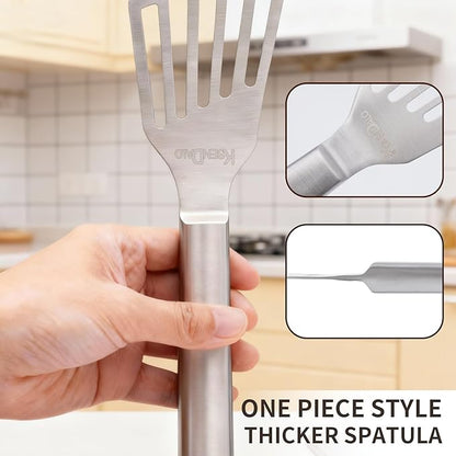 KSENDALO Flexible Fish Spatula Stainless Steel, One-Piece Slotted Metal Turner Flipper for Eggs & Cooking, Dishwasher Safe, Silver