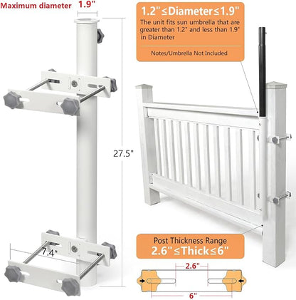 304 Stainless Steel Patio Umbrella Holder, Heavy-Duty Umbrella Deck Mount, for Outdoor Umbrella Holder for Deck Railing,Post Deck Umbrella Mount (Post, White)