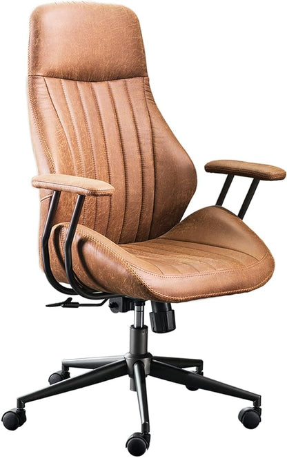 ovios Home Office Chair, Mid-Century Modern Faux Suede Leather Ergonomic Chairs, High Back Comfy Computer Swivel Rolling Task Executive Armchair, Brown
