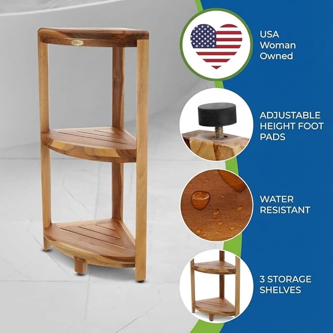 EcoDecors 3-Tier Shelf Waterproof Teak Wood Shower Shelf for Inside Shower Provides Storage, and Organization for Bathroom Accessories
