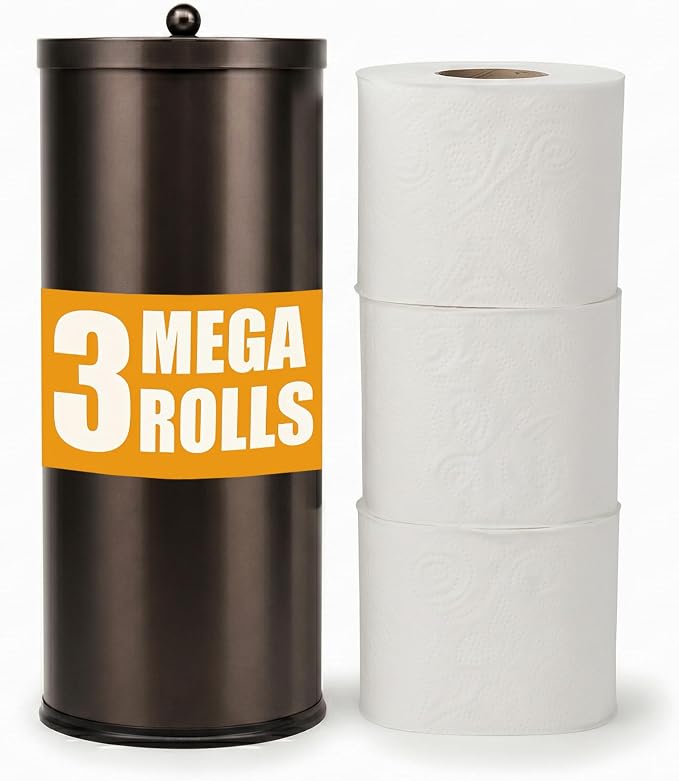 [2023 Upgraded Version] HUJI Rust Resistant Stainless Steel Toilet Paper Roll Canister Holder w/Removable Base for Bathroom Storage (1 Pack, Toilet Paper Canister) (Bronze)