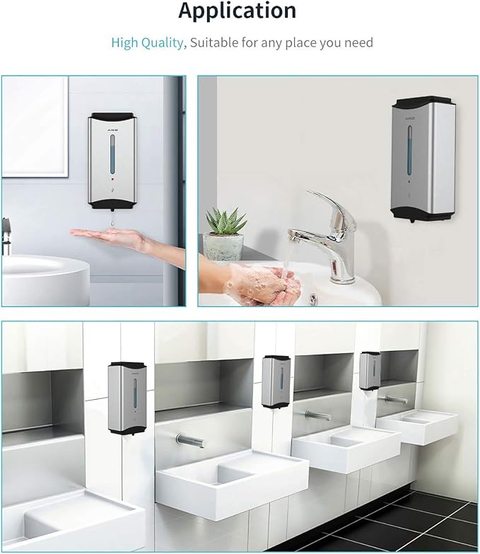 AIKE Automatic Soap Dispenser Commercial Wall Mounted Liquid Dispenser Brushed Stainless Steel Finish 1100ml Large Capacity