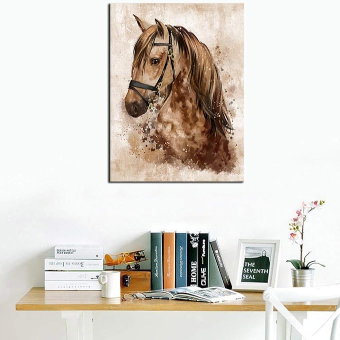 Abstract Wall Art Horse Canvas Pictures Watercolor Painting Prints Modern Abstract Animal Vintage Canvas Artwork Rustic Contemporary Wall Art Framed Ready to Hang 12" x 16"